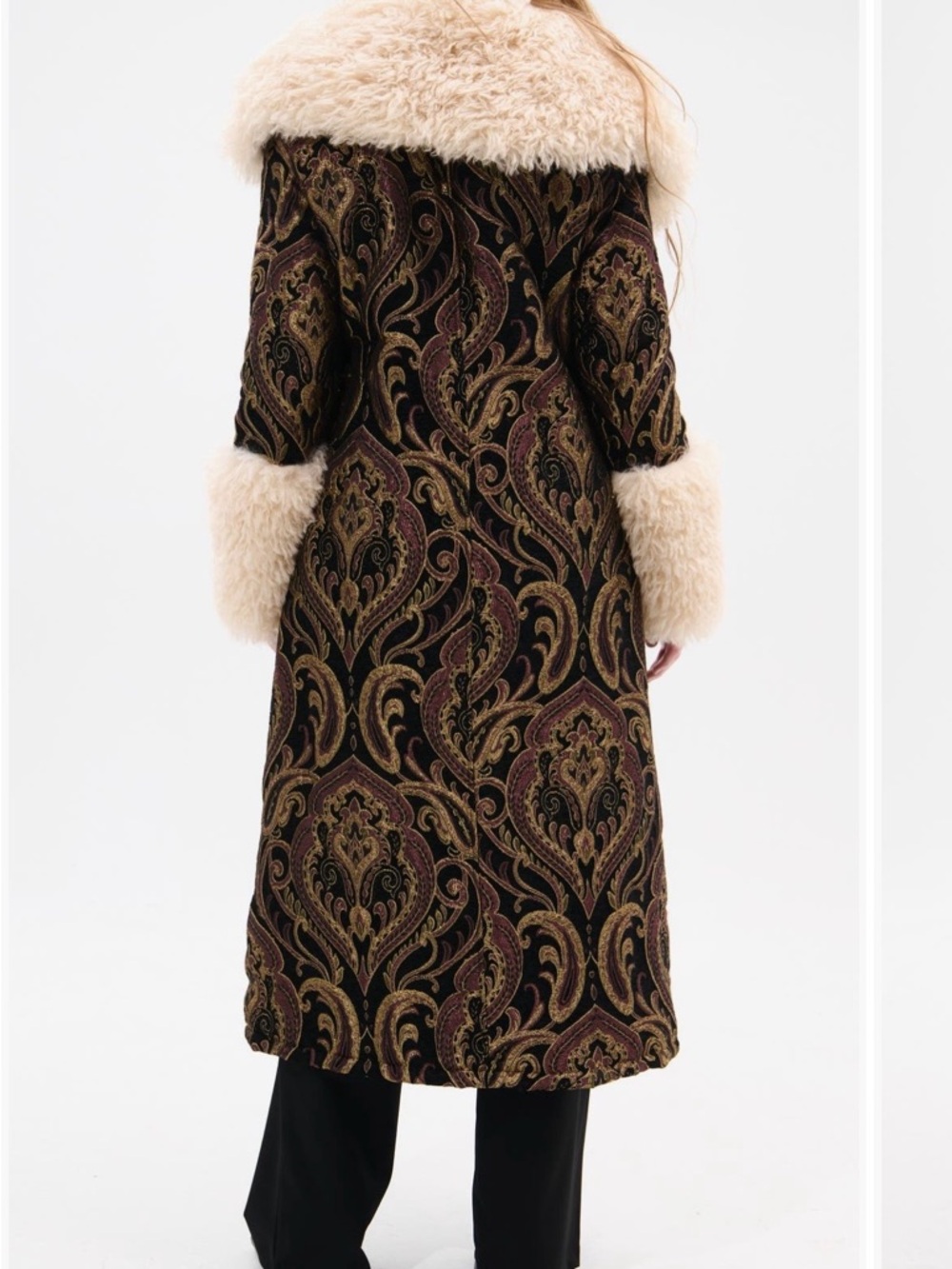 AZALEA WANG Otelia Jacquard Coat with Faux Fur Trim - Picture 4 of 8